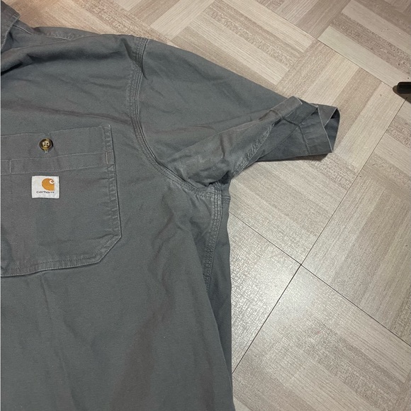 Carhartt Shirt Men's Large Grey Black Rugged Flex Midweight Canvas Short Sleeve - Picture 5 of 9